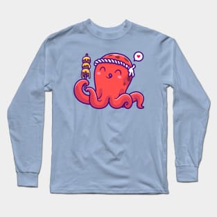 Cute Octopus Holding Takoyaki Cartoon Long Sleeve T-Shirt